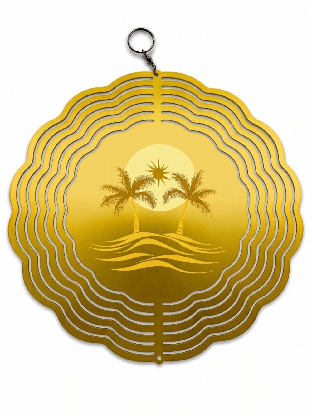 10" Tropical Palm Tree Kinetic Wind Spinner - Yellow Metal Hanging Yard Decor